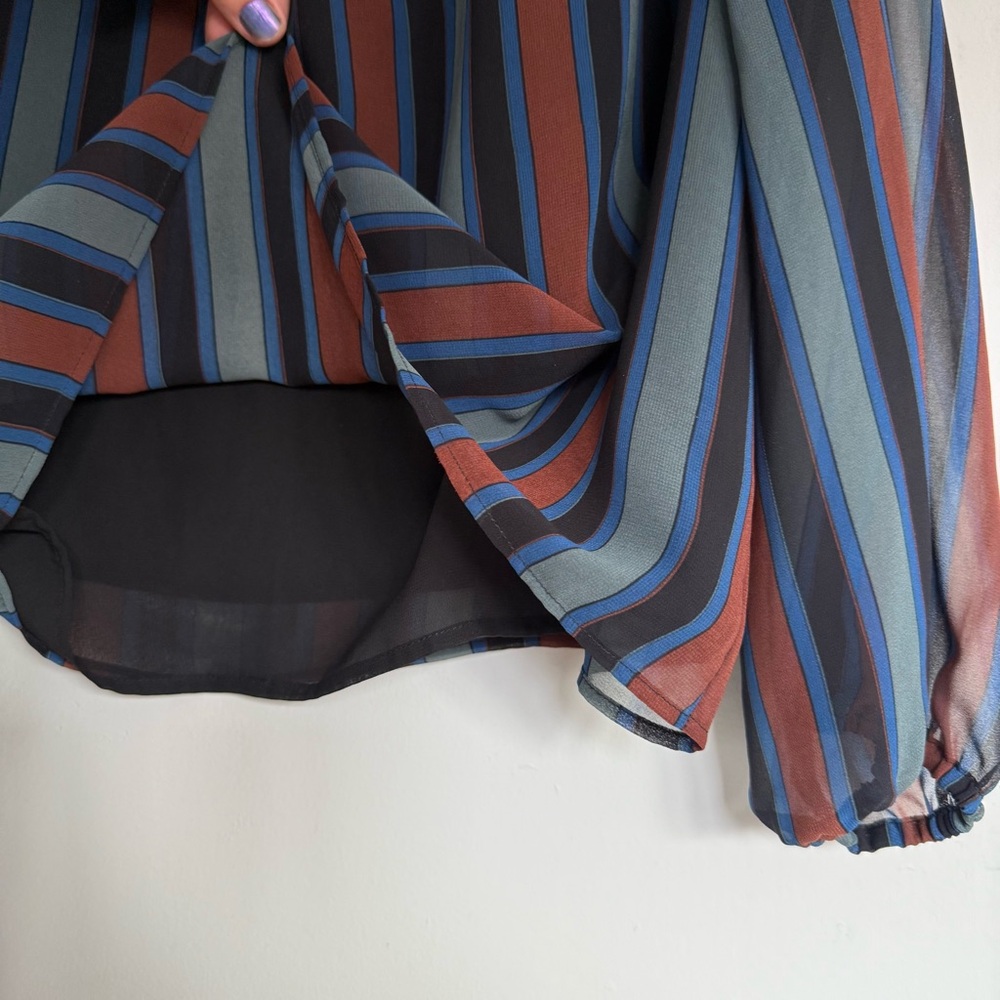 Madewell Women's Size 2X Academy Stripe Retro Blouse Top Sheer Sleeve Modern - Picture 7 of 10